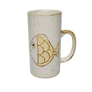 Fish Coffee Mug Cream Brown Yellow Speckle Studio Look 5 1/2" X 2 3/4